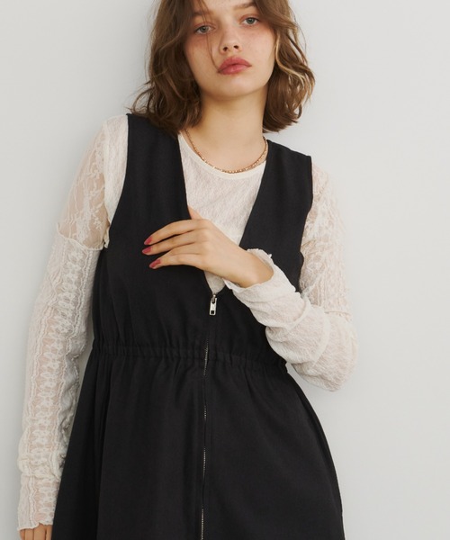 Unitage（ユニテージ）の「レース切り替えロングスリーブトップス（Tシャツ/カットソー・レディース・ブラック/アイボリー・FREE）」の11枚目の写真