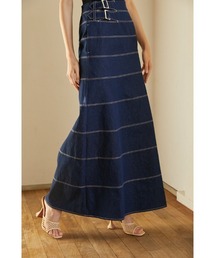Liza Denim Skirt ボーダースウィッチングデニムロングスカート