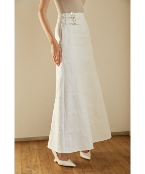 Estella.K(エステラケー)の「Liza Denim Skirt ボーダースウィッチングデニムロングスカート(スカート・レディース・ホワイト/インディゴブルー・SMALL/MEDIUM)」の3枚目の写真