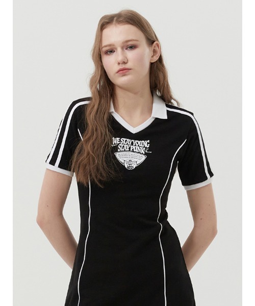 KIRSH(キルシー)の「KIRSH OPEN COLLAR SPORTY DRESS オープンカラー スポーティー ワンピース(ワンピース・レディース・ホワイト/ブラック・ONE SIZE)」の2枚目の写真