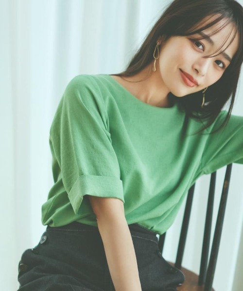 THE SHOP TK （ザ ショップ ティーケー ）の「麻調ブラウス【シワになりにくい/洗える】（シャツ/ブラウス・レディース・グリーン/スミクロ/ベージュ/オレンジ/アイボリー系2・12/13）」の4枚目の写真