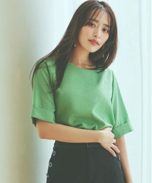 THE SHOP TK （ザ ショップ ティーケー ）の「麻調ブラウス【シワになりにくい/洗える】（シャツ/ブラウス・レディース・グリーン/スミクロ/ベージュ/オレンジ/アイボリー系2・12/13）」の7枚目の写真