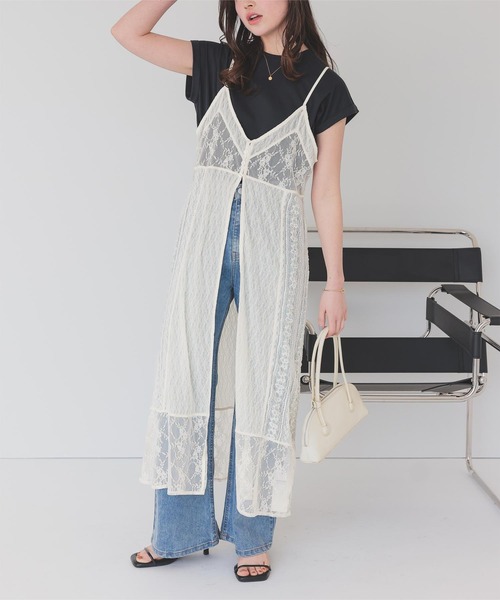titivate(ティティベイト)の「レースパッチワークキャミワンピース(ワンピース・レディース・アイボリー/ブラック・M)」の1枚目の写真