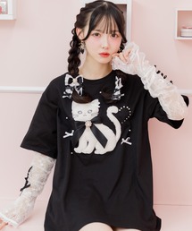アームウオーマー付き Ribbon Cat Tシャツ