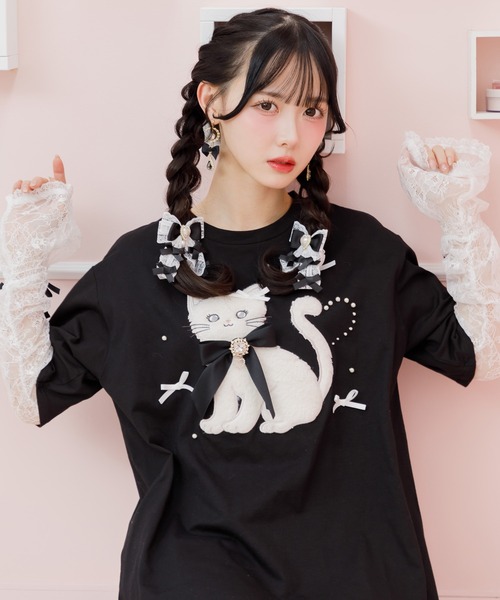ROJITA(ロジータ)の「アームウオーマー付き Ribbon Cat Tシャツ(Tシャツ/カットソー・レディース・ホワイト/ブラック/ピンクベージュ・FREE)」の10枚目の写真