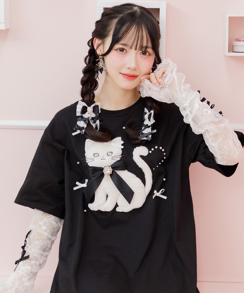 ROJITA アームウオーマー付き Ribbon Cat Tシャツ アームウオーマー付き Ribbon Cat Tシャツ（Tシャツ/カットソー