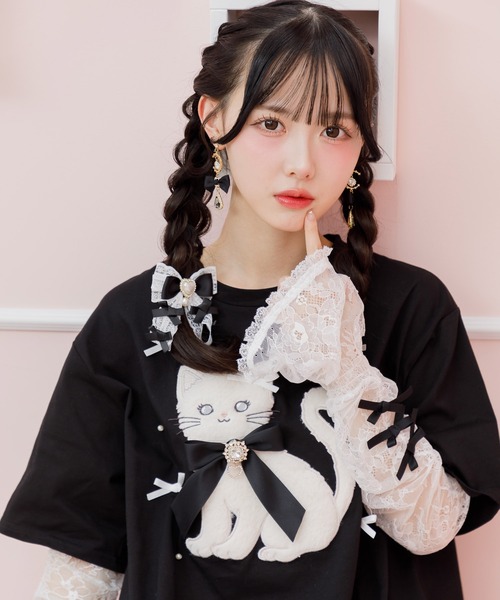 ROJITA アームウオーマー付き Ribbon Cat Tシャツ アームウオーマー付き Ribbon Cat Tシャツ（Tシャツ/カットソー