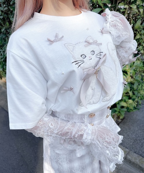 ROJITA(ロジータ)の「アームウオーマー付き Ribbon Cat Tシャツ(Tシャツ/カットソー・レディース・ホワイト/ブラック/ピンクベージュ・FREE)」の21枚目の写真