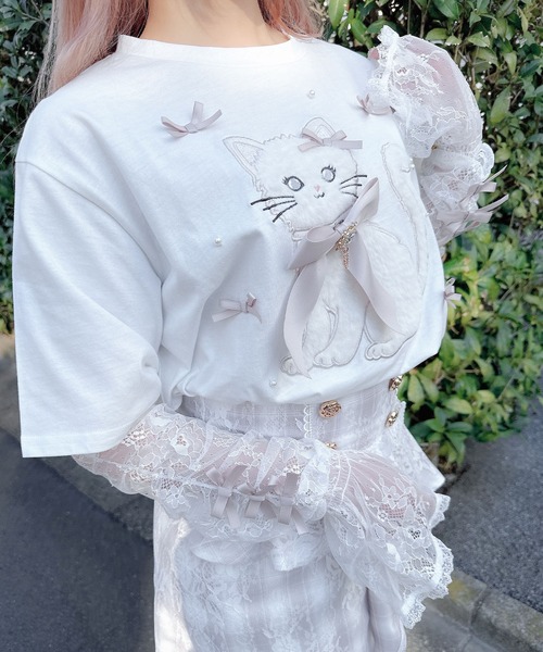 ROJITA(ロジータ)の「アームウオーマー付き Ribbon Cat Tシャツ(Tシャツ/カットソー・レディース・ホワイト/ブラック/ピンクベージュ・FREE)」の20枚目の写真