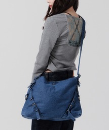 Chick | Belt Design Denim Shoulder Bag / ベルトデザイン デニムショルダーバッグ【大容量】(ショルダーバッグ)