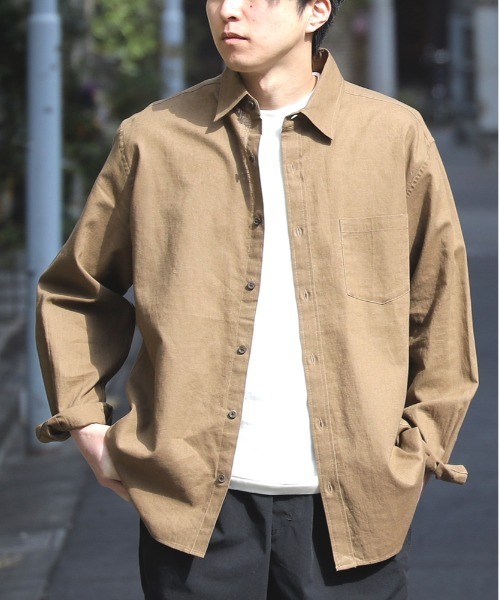 BACK NUMBER（バックナンバー）の「【BACK NUMBER】綿麻レギュラーシャツ（シャツ/ブラウス・メンズ・ブラウン/ベージュ/ネイビー/サックスブルー/オフホワイト/ダークグレー・S/XL/L/M）」の4枚目の写真