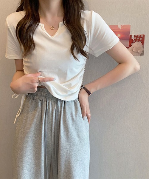 HALEY PESCA(ヘーリーペスカ)の「HALEY PESCA/シンプルサイドシャーリングTシャツ(Tシャツ/カットソー・レディース・ホワイト/ブラック/グレー/ピンク・MEDIUM/LARGE/X-LARGE)」の2枚目の写真