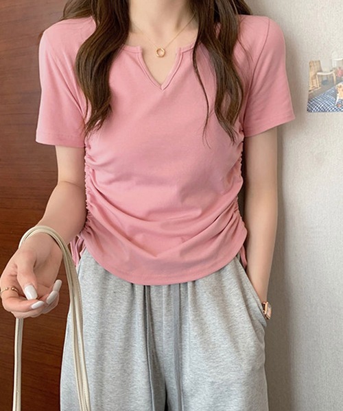 HALEY PESCA(ヘーリーペスカ)の「HALEY PESCA/シンプルサイドシャーリングTシャツ(Tシャツ/カットソー・レディース・ホワイト/ブラック/グレー/ピンク・MEDIUM/LARGE/X-LARGE)」の1枚目の写真