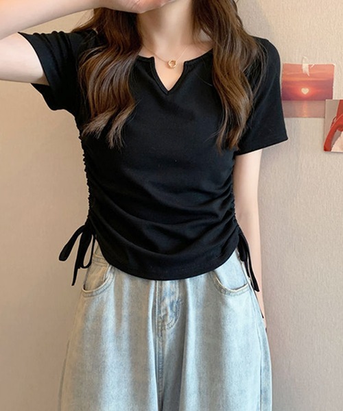 HALEY PESCA(ヘーリーペスカ)の「HALEY PESCA/シンプルサイドシャーリングTシャツ(Tシャツ/カットソー・レディース・ホワイト/ブラック/グレー/ピンク・MEDIUM/LARGE/X-LARGE)」の3枚目の写真