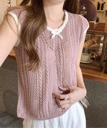 透かし編み」に該当するレディースのニット/セーター（ピンク/桃色系 