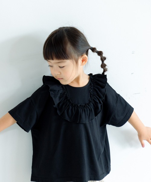 LOWRYS FARM(ローリーズファーム)の「2WAYフリルプルオーバー 450506(Tシャツ/カットソー・キッズ・ブラック/アイボリー/ピンク/ブルー・130cm/150cm/110cm/140cm/120cm)」の1枚目の写真