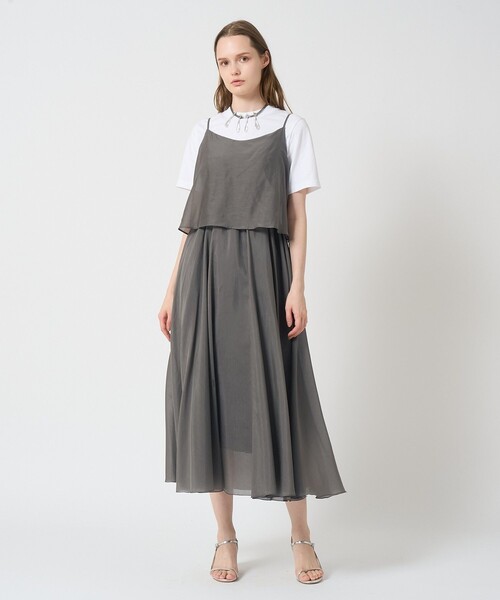 ✨美シルエット♡清楚✨アナイ　Aラインワンピース　シルク　インナー付き　美品 ✨美シルエット♡清楚✨アナイ Aラインワンピース シルク