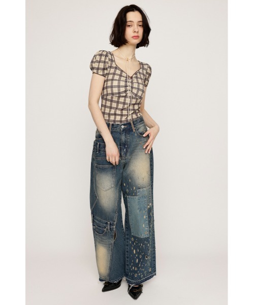 CHECK PRINT PUFF SLEEVE TOPS チェック プリント パフスリーブ