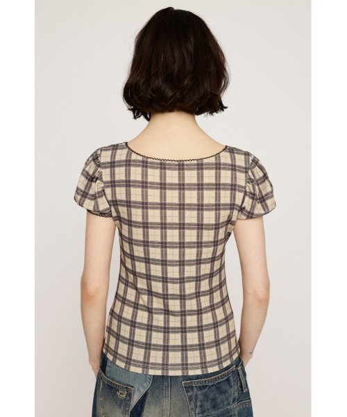 SLY | CHECK PRINT PUFF SLEEVE トップス (Tシャツ・カットソー