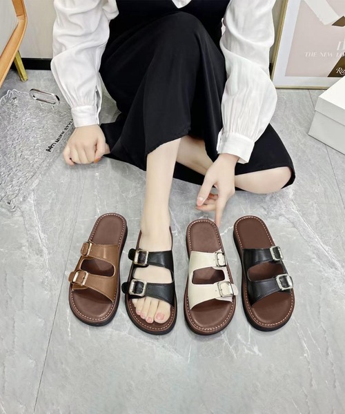 shoes365(シューズスリーシックスファイヴ)の「ダブルバックルサンダル (SS)(サンダル・レディース・オフホワイト/ブラウン/ブラック・22.5cm/23.5cm/24.5cm/23.0cm/24.0cm/25.0cm)」の4枚目の写真