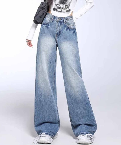 セール】デニムパンツ レディース ワイドパンツ（デニムパンツ