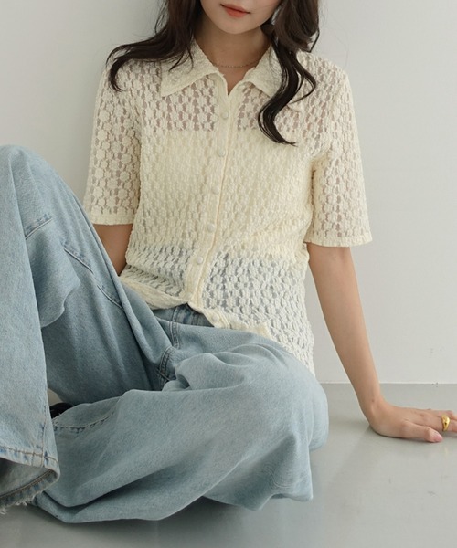 Freesia by andme(フリージアバイアンドミー)の「フラワーレース半袖シャツカーディガン(カーディガン/ボレロ・レディース・ブラウン/ブラック/アイボリー・FREE)」の16枚目の写真