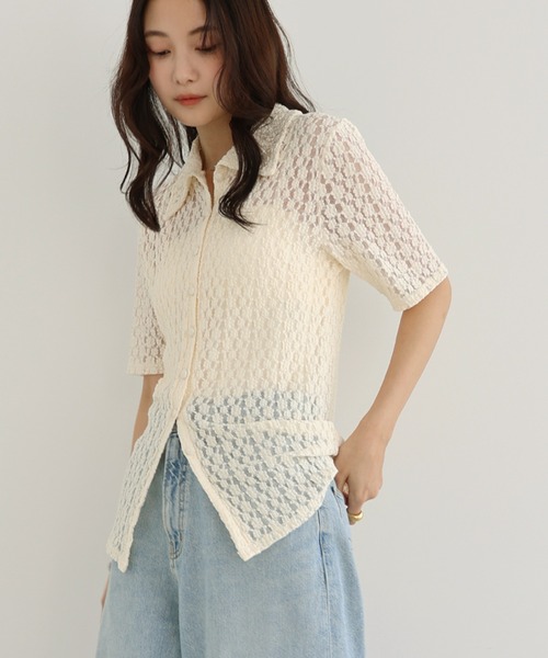 Freesia by andme(フリージアバイアンドミー)の「フラワーレース半袖シャツカーディガン(カーディガン/ボレロ・レディース・ブラウン/ブラック/アイボリー・FREE)」の11枚目の写真