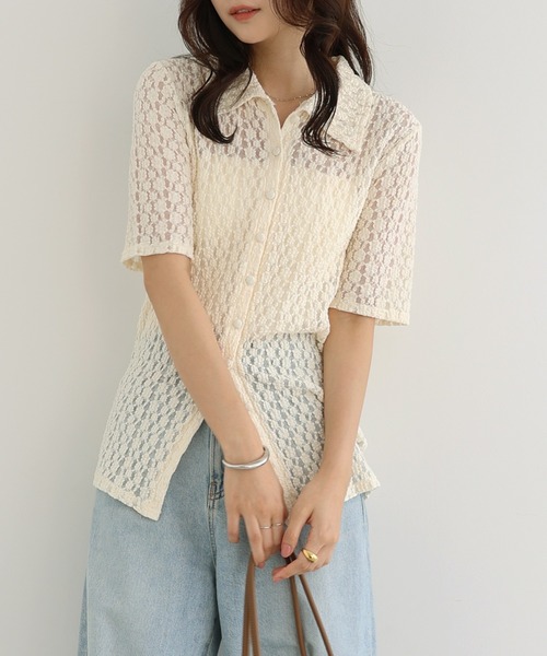 Freesia by andme(フリージアバイアンドミー)の「フラワーレース半袖シャツカーディガン(カーディガン/ボレロ・レディース・ブラウン/ブラック/アイボリー・FREE)」の14枚目の写真