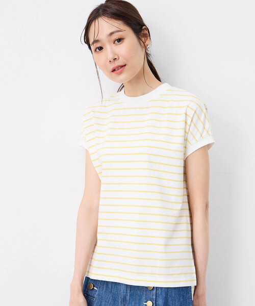 Petit Honfleur(プチオンフルール)の「2025年春夏【接触冷感・UVカット】オーガニックコットンボーダーTシャツ(Tシャツ/カットソー・レディース・イエロー/ネイビー/ホワイト・M/L)」の19枚目の写真