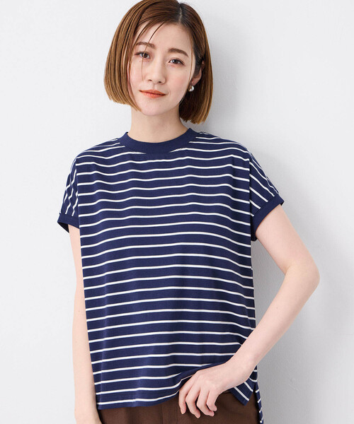 Petit Honfleur(プチオンフルール)の「2025年春夏【接触冷感・UVカット】オーガニックコットンボーダーTシャツ(Tシャツ/カットソー・レディース・イエロー/ネイビー/ホワイト・M/L)」の18枚目の写真