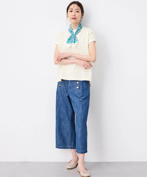 Petit Honfleur(プチオンフルール)の「2025年春夏【接触冷感・UVカット】オーガニックコットンボーダーTシャツ(Tシャツ/カットソー・レディース・イエロー/ネイビー/ホワイト・M/L)」の17枚目の写真