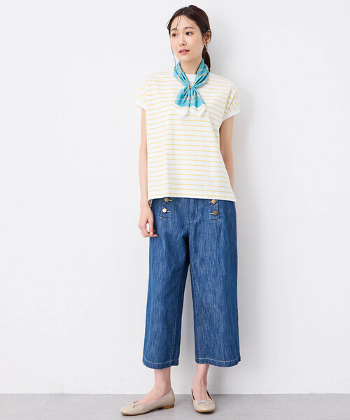 Petit Honfleur(プチオンフルール)の「2025年春夏【接触冷感・UVカット】オーガニックコットンボーダーTシャツ(Tシャツ/カットソー・レディース・イエロー/ネイビー/ホワイト・M/L)」の16枚目の写真