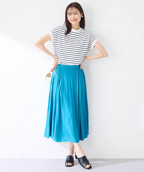 Petit Honfleur(プチオンフルール)の「2025年春夏【接触冷感・UVカット】オーガニックコットンボーダーTシャツ(Tシャツ/カットソー・レディース・イエロー/ネイビー/ホワイト・M/L)」の15枚目の写真