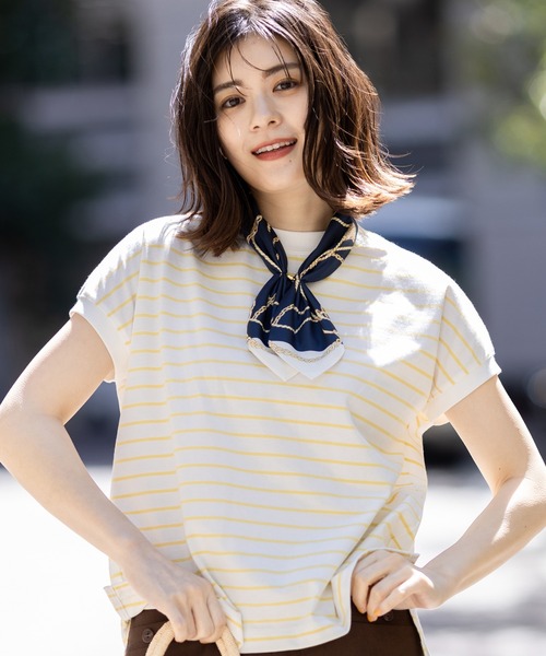 Petit Honfleur(プチオンフルール)の「2025年春夏【接触冷感・UVカット】オーガニックコットンボーダーTシャツ(Tシャツ/カットソー・レディース・イエロー/ネイビー/ホワイト・M/L)」の3枚目の写真