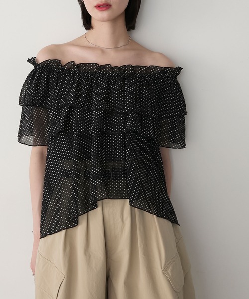 forksy.(フォルクシー)の「【forksy.】3way ギャザー フリル シアーブラウス(シャツ/ブラウス・レディース・ホワイト系その他/ブラック/ブラック系その他・FREE)」の3枚目の写真