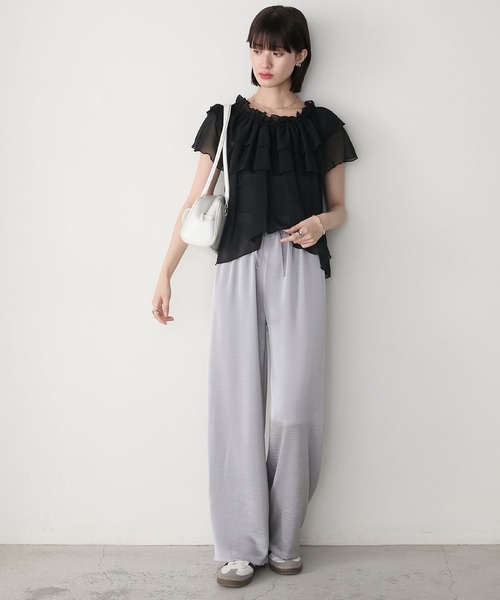 &ellecy アンドエルシー 総柄 フリル シアー ブラウス ステッチ配色フリルカラーシアーブラウス Eimee Law│Eimee Law