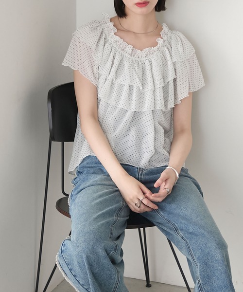 forksy.(フォルクシー)の「【forksy.】3way ギャザー フリル シアーブラウス(シャツ/ブラウス・レディース・ホワイト系その他/ブラック/ブラック系その他・FREE)」の5枚目の写真