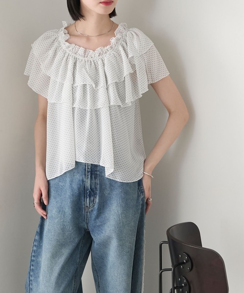 forksy.(フォルクシー)の「【forksy.】3way ギャザー フリル シアーブラウス(シャツ/ブラウス・レディース・ホワイト系その他/ブラック/ブラック系その他・FREE)」の6枚目の写真