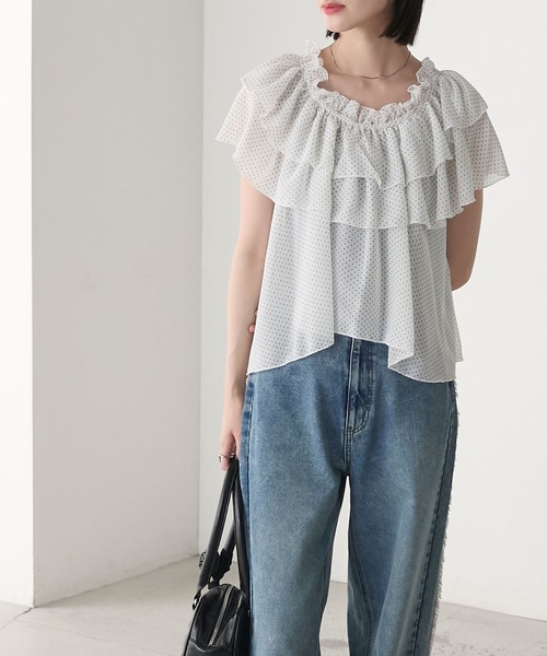 フリルシアーブラウス forksy.】3way ギャザー フリル シアーブラウス forksy.│MONO