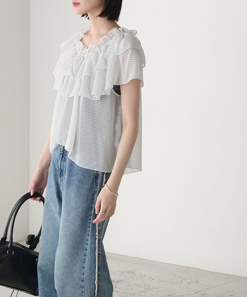 forksy.(フォルクシー)の「【forksy.】3way ギャザー フリル シアーブラウス(シャツ/ブラウス・レディース・ホワイト系その他/ブラック/ブラック系その他・FREE)」の9枚目の写真