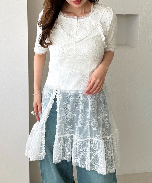 apres jour clair（アプレジュールクレア）の「【apres jour clair】レースフリルキャミチュニック【4周年記念アイテム】（チュニック・レディース・オフホワイト/ブラック・X-LARGE/フリー）」の22枚目の写真