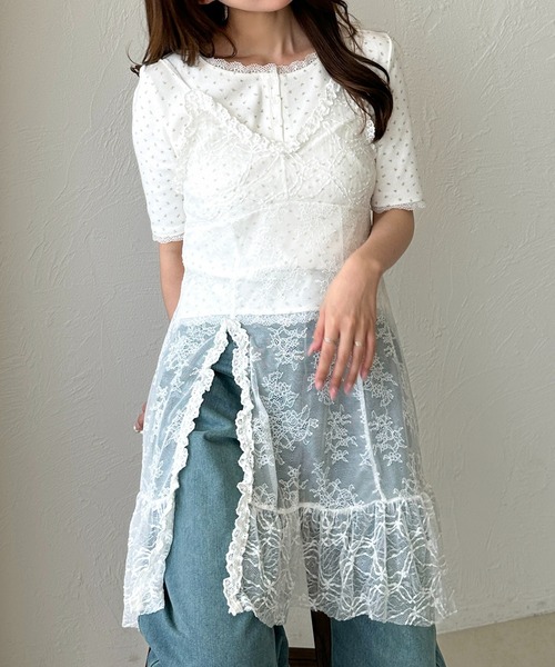 apres jour clair（アプレジュールクレア）の「【apres jour clair】レースフリルキャミチュニック【4周年記念アイテム】（チュニック・レディース・オフホワイト/ブラック・X-LARGE/フリー）」の4枚目の写真