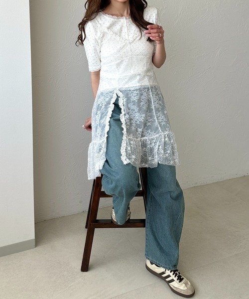 apres jour clair（アプレジュールクレア）の「【apres jour clair】レースフリルキャミチュニック【4周年記念アイテム】（チュニック・レディース・オフホワイト/ブラック・X-LARGE/フリー）」の6枚目の写真