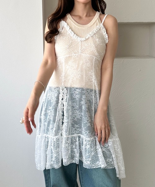 apres jour clair（アプレジュールクレア）の「【apres jour clair】レースフリルキャミチュニック【4周年記念アイテム】（チュニック・レディース・オフホワイト/ブラック・X-LARGE/フリー）」の7枚目の写真
