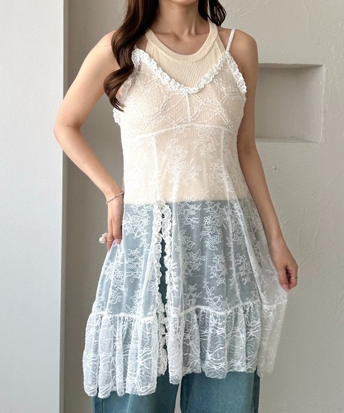 apres jour clair（アプレジュールクレア）の「【apres jour clair】レースフリルキャミチュニック【4周年記念アイテム】（チュニック・レディース・オフホワイト/ブラック・X-LARGE/フリー）」の8枚目の写真