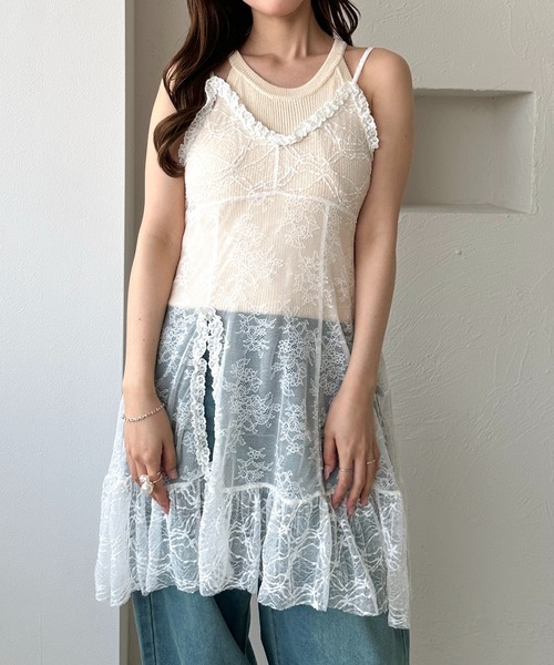 apres jour clair（アプレジュールクレア）の「【apres jour clair】レースフリルキャミチュニック【4周年記念アイテム】（チュニック・レディース・オフホワイト/ブラック・X-LARGE/フリー）」の9枚目の写真