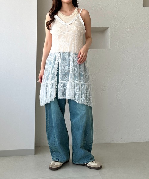 apres jour clair（アプレジュールクレア）の「【apres jour clair】レースフリルキャミチュニック【4周年記念アイテム】（チュニック・レディース・オフホワイト/ブラック・X-LARGE/フリー）」の10枚目の写真