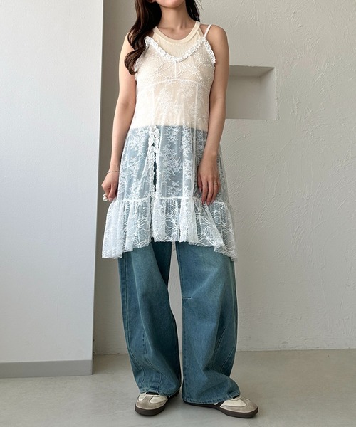 apres jour clair（アプレジュールクレア）の「【apres jour clair】レースフリルキャミチュニック【4周年記念アイテム】（チュニック・レディース・オフホワイト/ブラック・X-LARGE/フリー）」の11枚目の写真