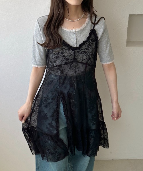 apres jour clair（アプレジュールクレア）の「【apres jour clair】レースフリルキャミチュニック【4周年記念アイテム】（チュニック・レディース・オフホワイト/ブラック・X-LARGE/フリー）」の14枚目の写真