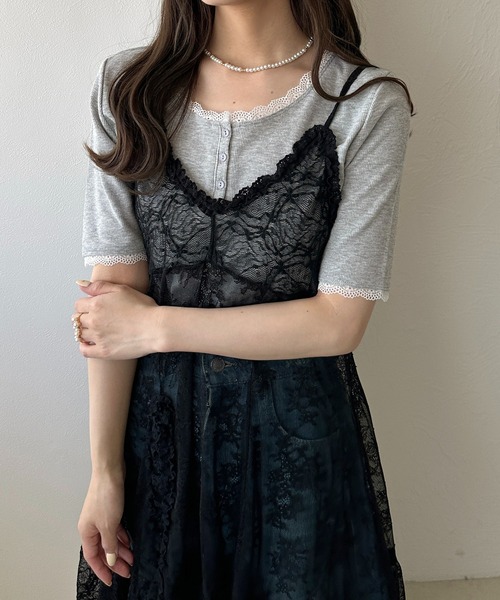 apres jour clair（アプレジュールクレア）の「【apres jour clair】レースフリルキャミチュニック【4周年記念アイテム】（チュニック・レディース・オフホワイト/ブラック・X-LARGE/フリー）」の15枚目の写真